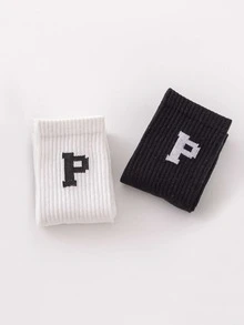 2雙小女童字母圖案過膝襪 - 彩色 - 查看 6