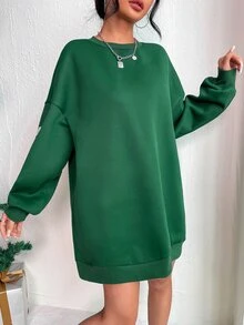 Christmas Print Drop Shoulder Longline Sweatshirt - Dark Green - View 5
