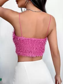 SHEIN ICON 素色毛茸茸吊帶短上衣 - 玫紅色 - 查看 2