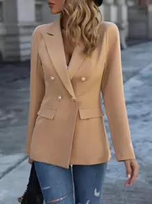 Chiquease Blazer de doble botonadura de cuello con solapa - Caqui - Ver 4