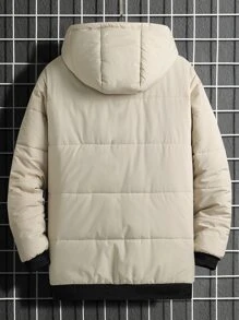 Manfinity Homme 1pc Loose Fit Men's Hooded Padded Coat With Zippered Pockets - Khaki - View 2