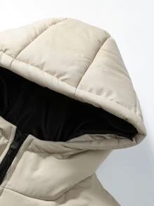 Manfinity Homme 1pc Loose Fit Men's Hooded Padded Coat With Zippered Pockets - Khaki - View 3