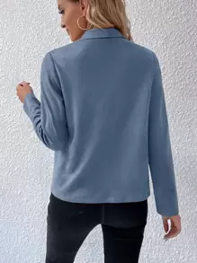 SHEIN Privé Waterfall Collar Open Front Faux Suede Jacket - Dusty Blue - View 2