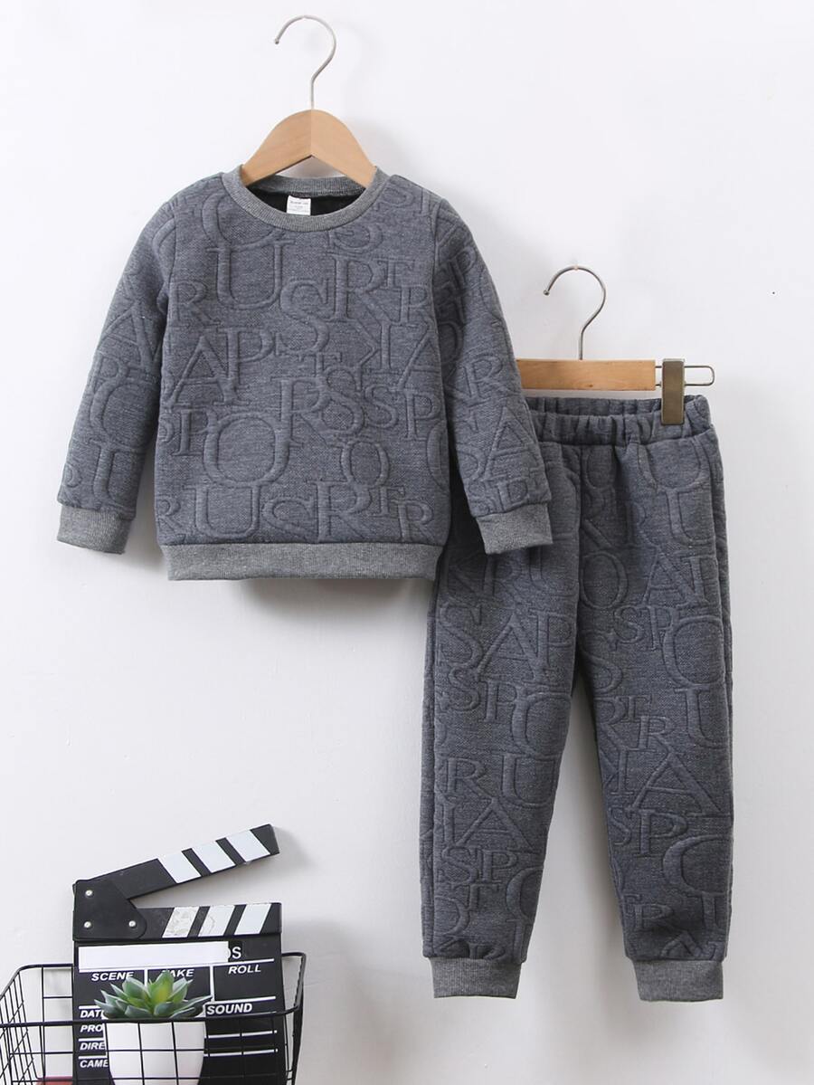 Niños Pantalones deportivos con sudadera con patrón de letra - Gris Oscuro - Ver 1