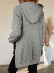 SHEIN LUNE Kangaroo Pocket Raglan Sleeve Hoodie - Grey - View 2