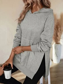 SHEIN LUNE Kangaroo Pocket Raglan Sleeve Hoodie - Grey - View 5