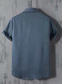 Manfinity Homme Men Striped Button Front Shirt Without Tee - Navy Blue - View 2