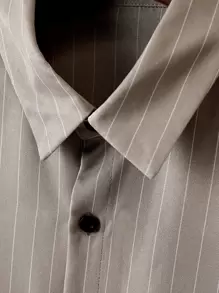 Manfinity Homme Áo sơ mi Nam Nút phía trước Sọc Giải trí - Màu Khaki - Xem 4
