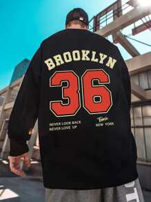 Manfinity Men Letter Graphic Drop Shoulder Sweatshirt - Black - View 1