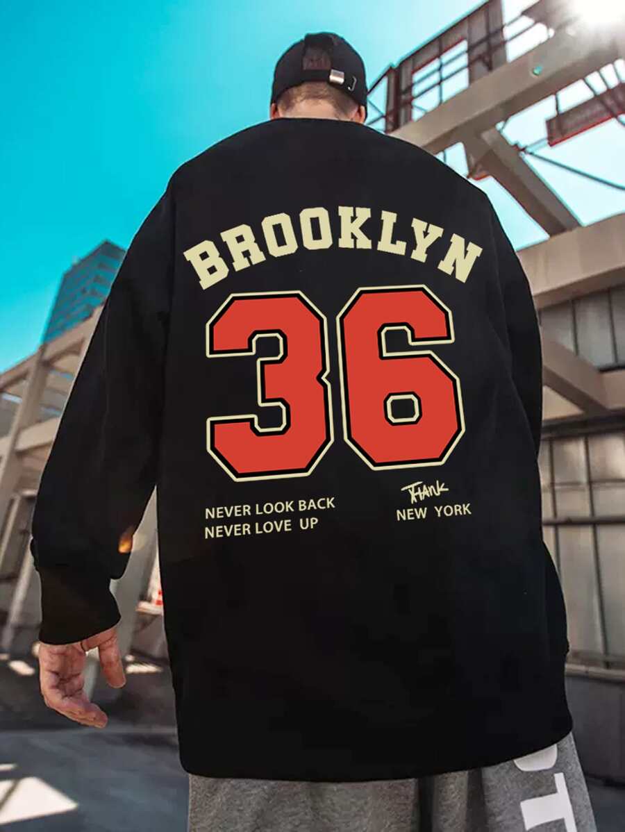 Manfinity Men Letter Graphic Drop Shoulder Sweatshirt - Black - View 1