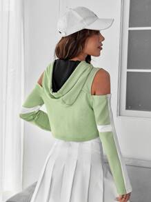 SHEIN EZwear 拼接面挖肩抽繩連帽衫 - 薄荷綠 - 查看 2