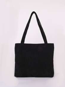 2pcs Patch Detail Corduroy Shoulder Tote Bag With Square Bag School Bag Set For Graduate,Teen Girls,Freshman,Sophomore,Junior & Senior In College,University & High School,Perfect For Outdoors,Travel & Back To School,School Bag,Portable,Large Capacity,For Teen Girls Women College Students,Perfect For Office,College,Elementary School,Middle School,High School,Work,Business,Commute, School Bag With Pouch For Women - Black - View 2