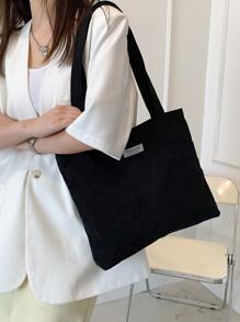 2pcs Patch Detail Corduroy Shoulder Tote Bag With Square Bag School Bag Set For Graduate,Teen Girls,Freshman,Sophomore,Junior & Senior In College,University & High School,Perfect For Outdoors,Travel & Back To School,School Bag,Portable,Large Capacity,For Teen Girls Women College Students,Perfect For Office,College,Elementary School,Middle School,High School,Work,Business,Commute, School Bag With Pouch For Women - Black - View 3