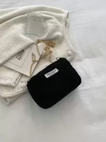 2pcs Patch Detail Corduroy Shoulder Tote Bag With Square Bag School Bag Set For Graduate,Teen Girls,Freshman,Sophomore,Junior & Senior In College,University & High School,Perfect For Outdoors,Travel & Back To School,School Bag,Portable,Large Capacity,For Teen Girls Women College Students,Perfect For Office,College,Elementary School,Middle School,High School,Work,Business,Commute, School Bag With Pouch For Women - Black - View 4