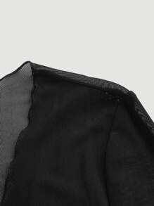 SHEIN ICON Áo voan mỏng viền rau diếp buộc phía trước Y2k - màu đen - Xem 3