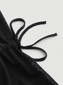 SHEIN ICON Áo voan mỏng viền rau diếp buộc phía trước Y2k - màu đen - Xem 4