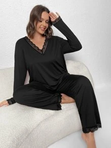 Plus Bộ PJ viền ren / Bộ Pyjama - màu đen - Xem 1