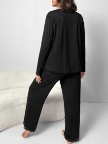 Plus Bộ PJ viền ren / Bộ Pyjama - màu đen - Xem 2