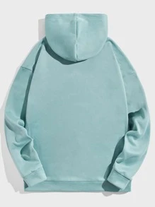 GENTILAND 宽松版型男式标语图案落肩保暖连帽衫 - 薄荷藍 - 查看 2