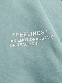 GENTILAND 宽松版型男式标语图案落肩保暖连帽衫 - 薄荷藍 - 查看 4