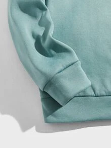 GENTILAND 宽松版型男式标语图案落肩保暖连帽衫 - 薄荷藍 - 查看 5