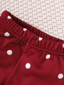 Baby Polka Dot Print Ruffle Trim Sweatshirt & Joggers - Burgundy - View 4