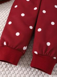 Baby Polka Dot Print Ruffle Trim Sweatshirt & Joggers - Burgundy - View 5