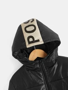 SHEIN Tween Boys Letter Graphic Contrast Panel Hooded Padded Coat - Black - View 3