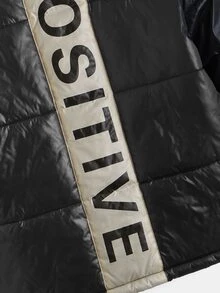 SHEIN Tween Boys Letter Graphic Contrast Panel Hooded Padded Coat - Black - View 4