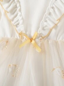 Niñas Vestido de malla ribete con fruncido - Blanco - Ver 6