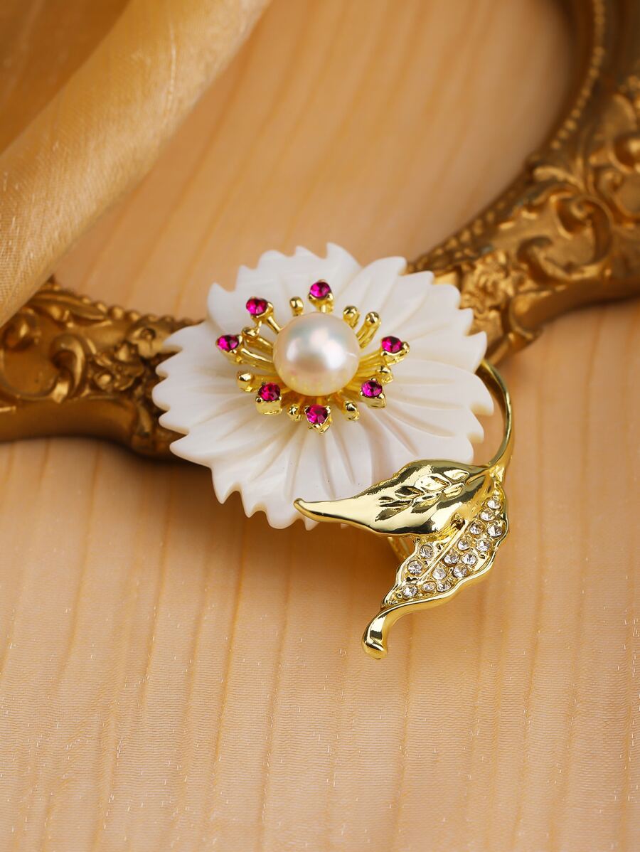 Faux Pearl & Flower Decor Brooch - Multicolor - View 1