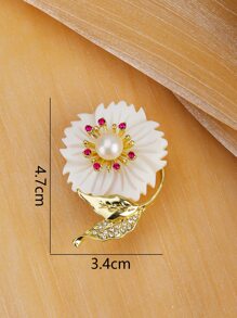 Faux Pearl & Flower Decor Brooch - Multicolor - View 4