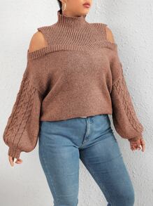 Calvaya Plus Cold Shoulder Cable Knit Jumper - Redwood - View 5
