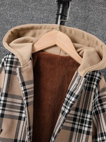 小男童格紋印花毛絨內襯連帽外套不帶T恤