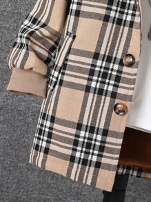 小男童格紋印花毛絨內襯連帽外套不帶T恤