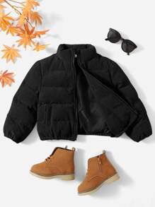 SHEIN Baby Girls' Casual And Comfortable Padded Coat, Suitable For Autumn And Winter - Black - View 1