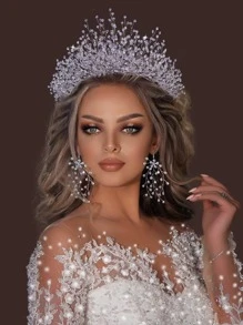 1pc Bridal Accessory Luxurious Handmade Crystal Crown For Women Wedding Dress Decoration, Elegant European Style Royal Tiaras - Silver - View 2