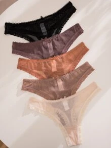 5packs Lace Trim Bow Decor Sexy Panties Set - Multicolor - View 1