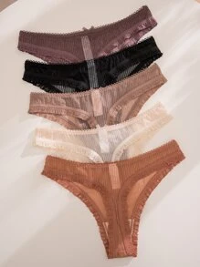 5packs Lace Trim Bow Decor Sexy Panties Set - Multicolor - View 2
