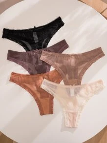 5packs Lace Trim Bow Decor Sexy Panties Set - Multicolor - View 3