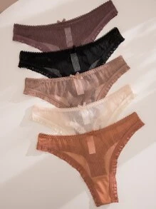 5packs Lace Trim Bow Decor Sexy Panties Set - Multicolor - View 7