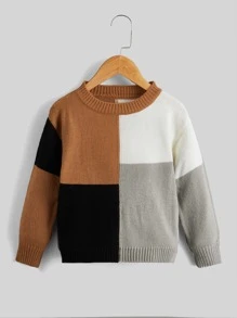 SHEIN Toddler Boys Colour Block Drop Shoulder Jumper - Multicolor - View 1