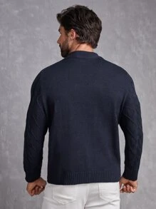 GENTILAND Men V Neck Cable Knit Jumper - Navy Blue - View 2