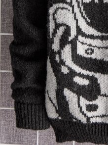 SHEIN Boys Spaceman Pattern Jumper - Black - View 5