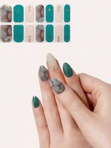 Nuevos adhesivos para uñas con diseño de imitación de mármol verde, adhesivos de arte de uñas con efecto tie-dye