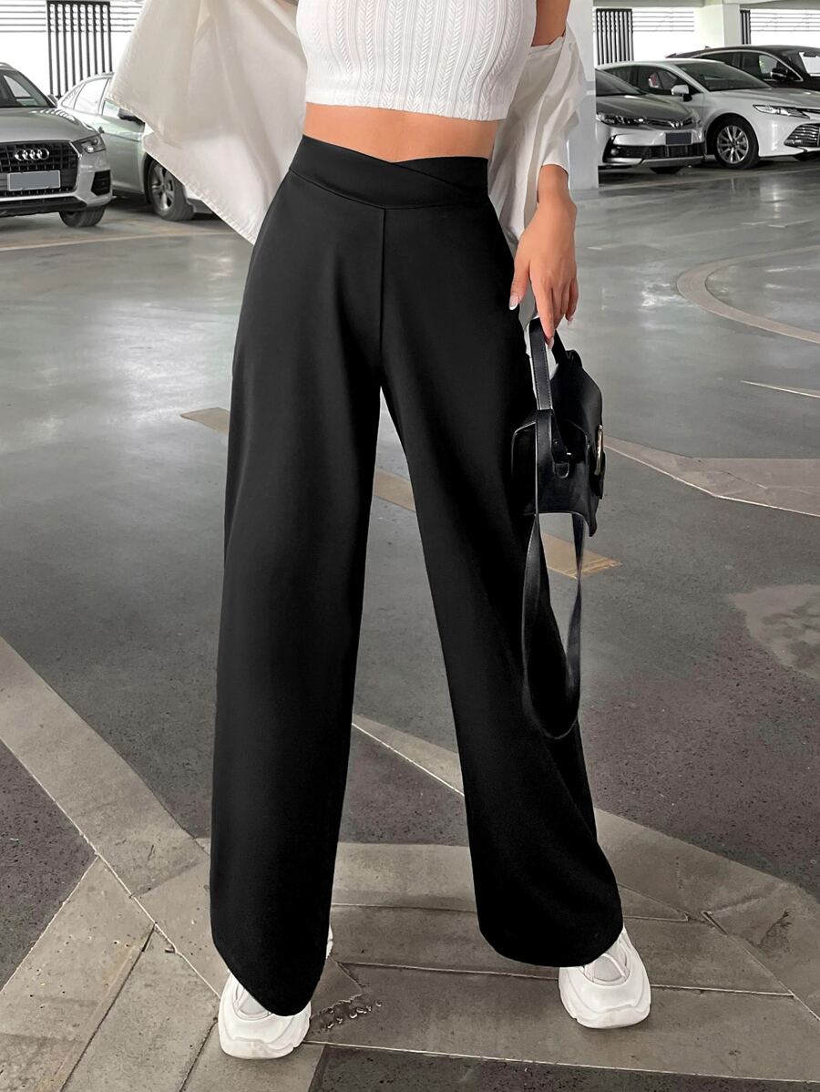 Muchica Solid Wide Leg Sweatpants - Black - View 1