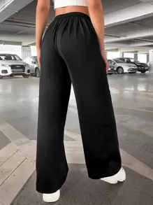 Muchica Solid Wide Leg Sweatpants - Black - View 2