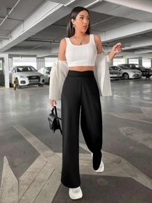 Muchica Solid Wide Leg Sweatpants - Black - View 3