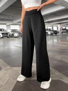 Muchica Solid Wide Leg Sweatpants - Black - View 4