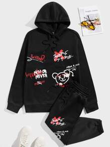 EASEVO Bộ hai mảnh Nam Túi Dây kéo Hoạt hình Lá thư Giải trí - màu đen - Xem 1